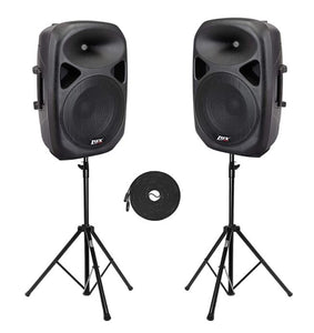 Dual PA Speakers with Stands and Microphone